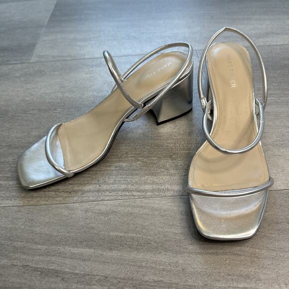 Marc Fisher Womens Silver Metallic Galvin Faux Leather Slingback Sandals Size 10 - Picture 1 of 7